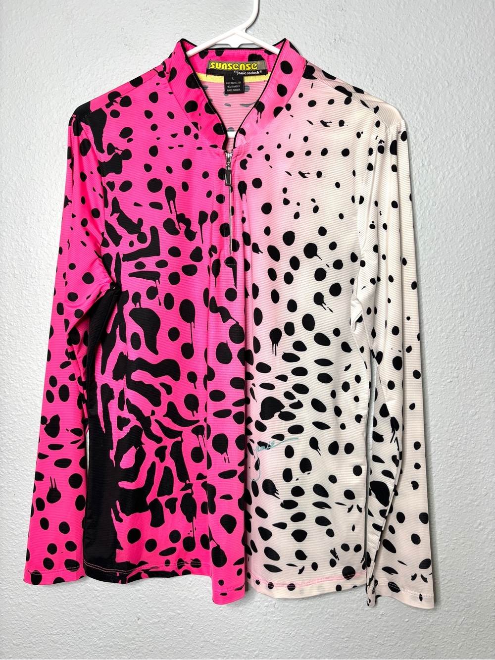 Jamie Sadock Sunsense Pink White Panther Print Long Sleeve Solar Golf Shirt L